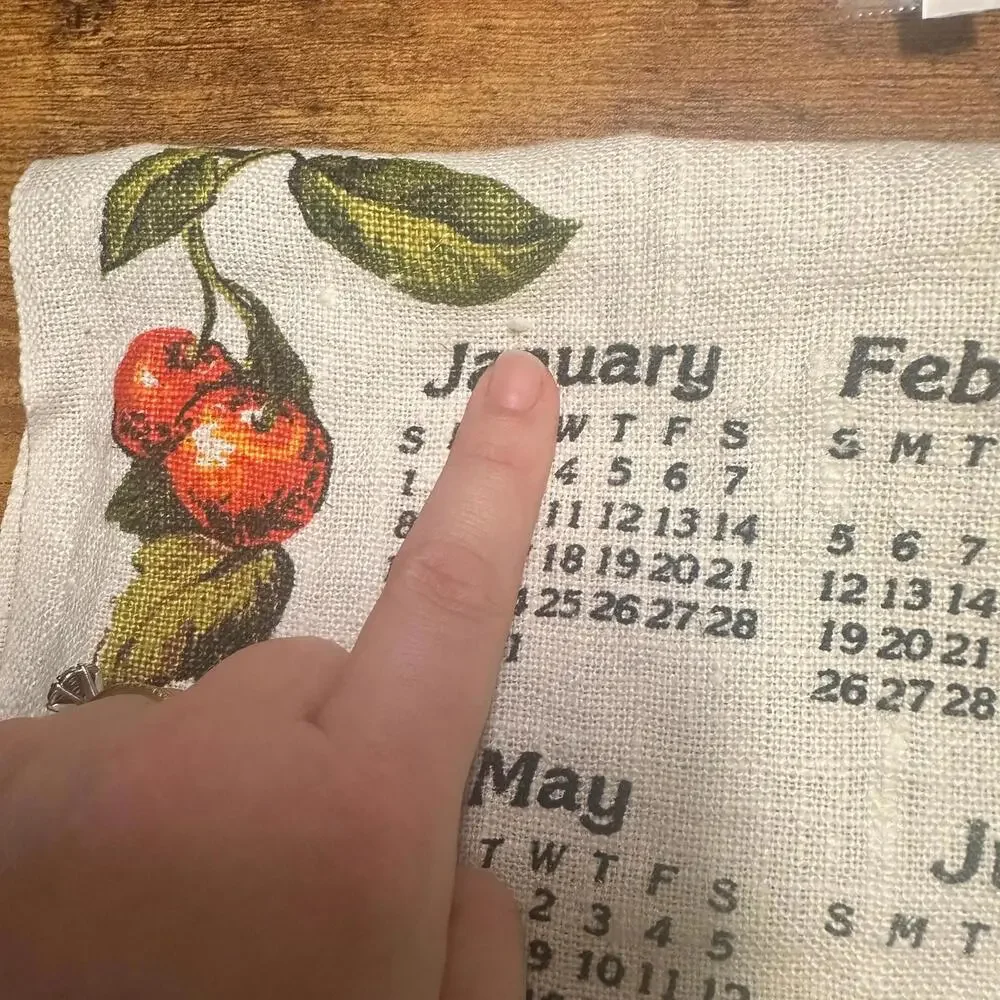 Vintage Pure Linen‎ Cloth Calendar Year 1984 Tea Towel Birthday Fall Harvest